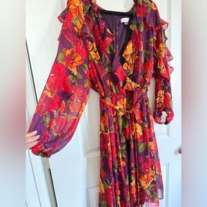 Calvin Klein Plum Floral Ruffle Dress